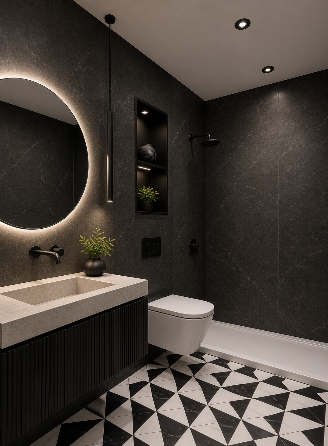 Dark Luxury bathroom tiling design